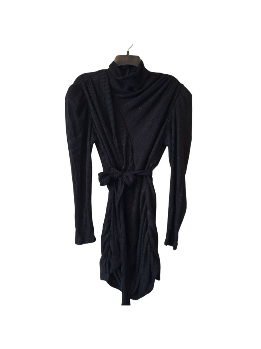 Sabina Musayev $289 Black Metallic Ruched Dress Long Sleeve Goth Whimsigoth - Picture 7 of 16